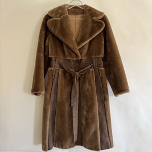Borgana Fairmoor Vintage Faux Fur Faux Suede Belted Coat Small Mob Wife Gangster